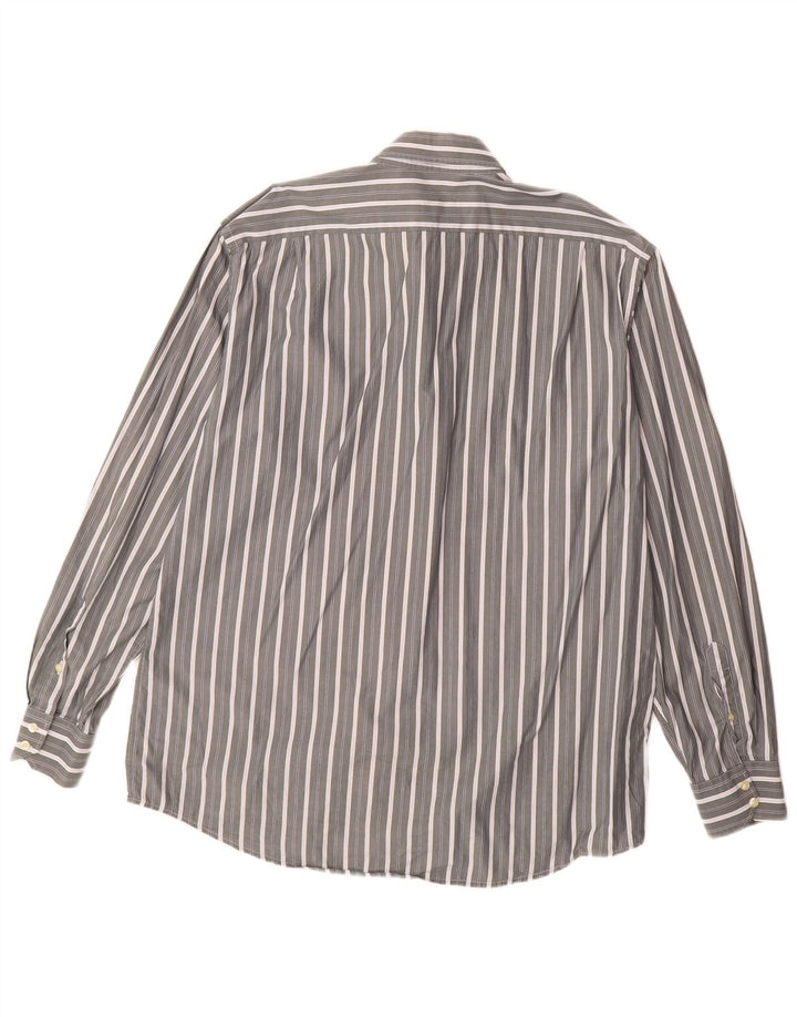 LACOSTE Mens Shirt Size 43 Large Grey Striped Cotton