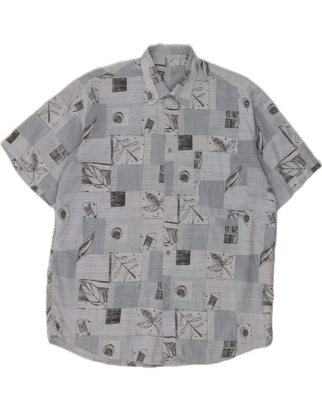 VINTAGE Mens Short Sleeve Shirt XL Blue Patchwork Cotton Vintage Vintage and Second-Hand Vintage from Messina Hembry 