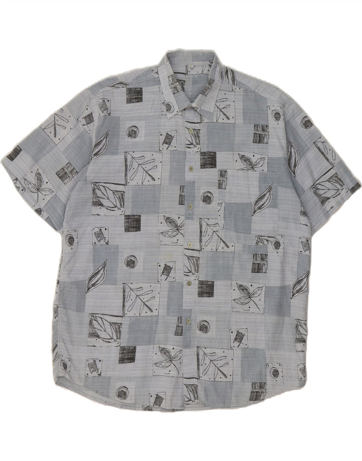 VINTAGE Mens Short Sleeve Shirt XL Blue Patchwork Cotton Vintage Vintage and Second-Hand Vintage from Messina Hembry 