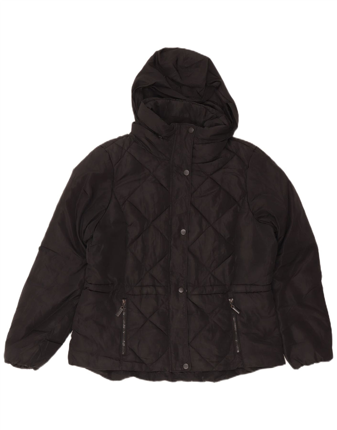 Marks & Spencer Womens Hooded Padded Jacket UK 14 Medium Black Polyester