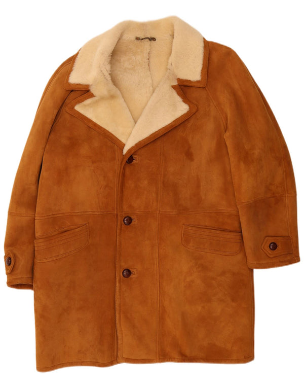 Vintage Herre Shearling Overfrakke IT 50 Large Beige