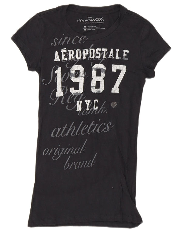 Aeropostale Damen Grafik-T-Shirt-Oberteil UK 12 Medium Marineblau Baumwolle