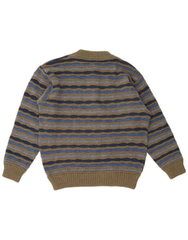 Vintage Mens Button Neck Jumper Sweater IT 48 Medium Multicoloured Striped