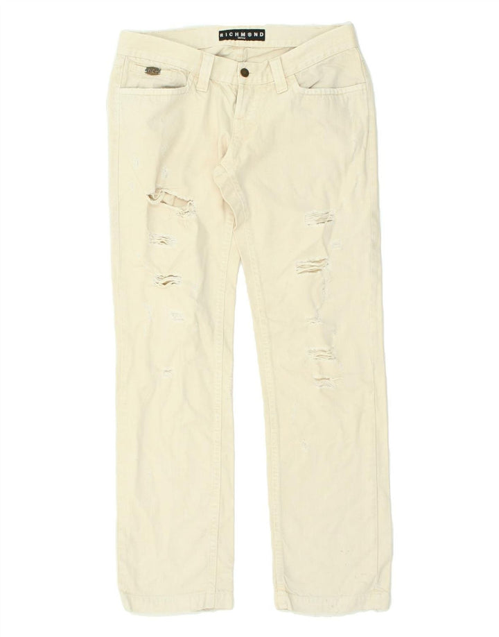 RICHMOND Mens Distressed Straight Jeans W34 L32  Beige Cotton | Vintage Richmond | Thrift | Second-Hand Richmond | Used Clothing | Messina Hembry 