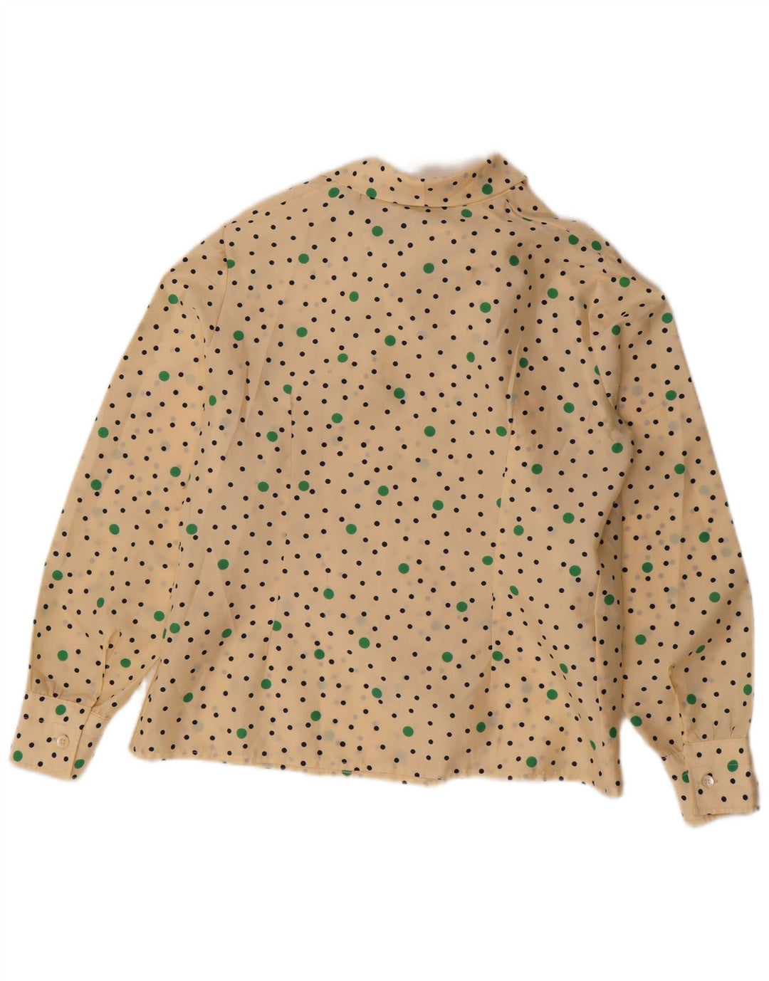 VINTAGE Womens Oversized Front Tie Shirt Blouse US 4 Small Beige Polka Dot