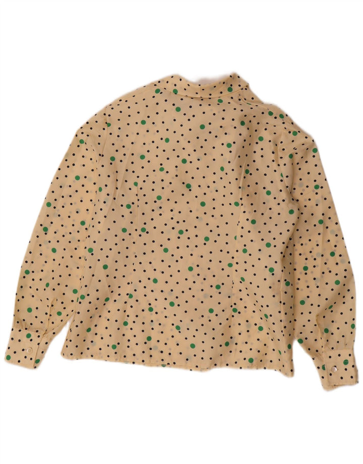 VINTAGE Womens Oversized Front Tie Shirt Blouse US 4 Small Beige Polka Dot
