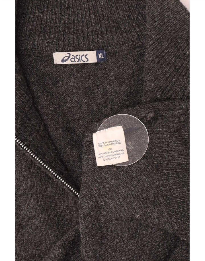 Asics Mens Zip Neck Jumper Sweater XL Grey Lambswool