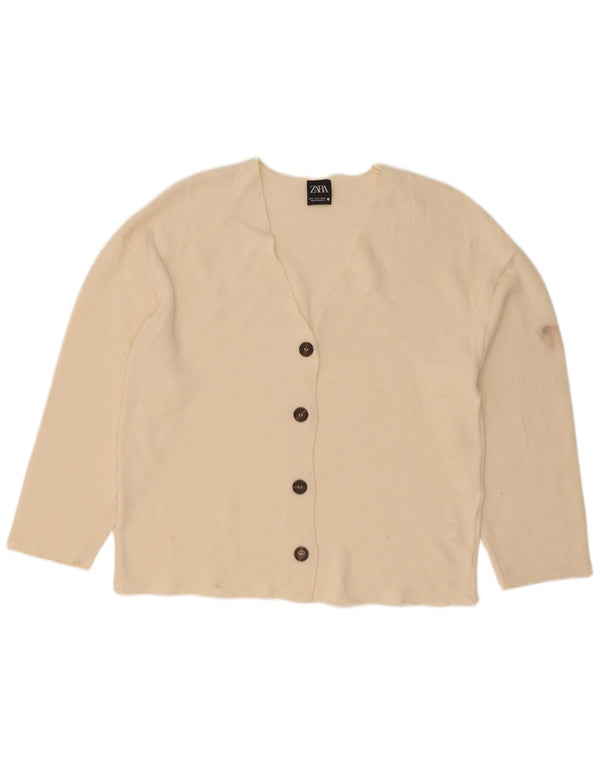 Zara Dame Cardigan Top UK 14 Medium Off White Viscose