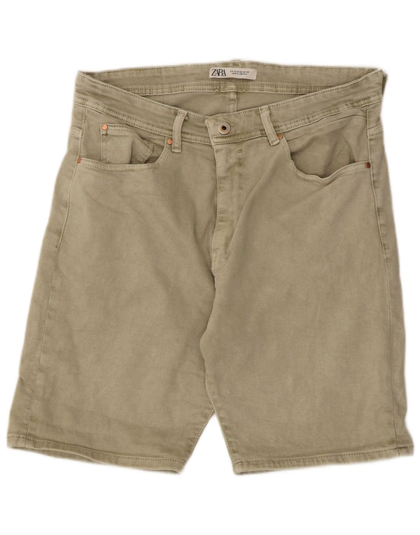 Zara Mens Denim Shorts EU 46 XL W36 Khaki Cotton