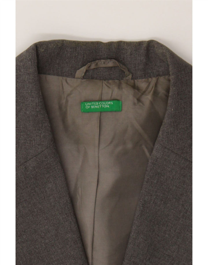 BENETTON Womens 3 Button Blazer Jacket IT 42 Medium Grey Polyester Vintage Benetton and Second-Hand Benetton from Messina Hembry 