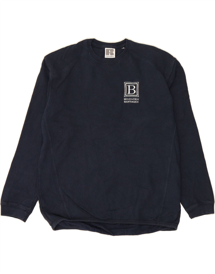 RUSSELL ATHLETIC Mens Sweatshirt Jumper Large Navy Blue Cotton Vintage Russell Athletic and Second-Hand Russell Athletic from Messina Hembry 