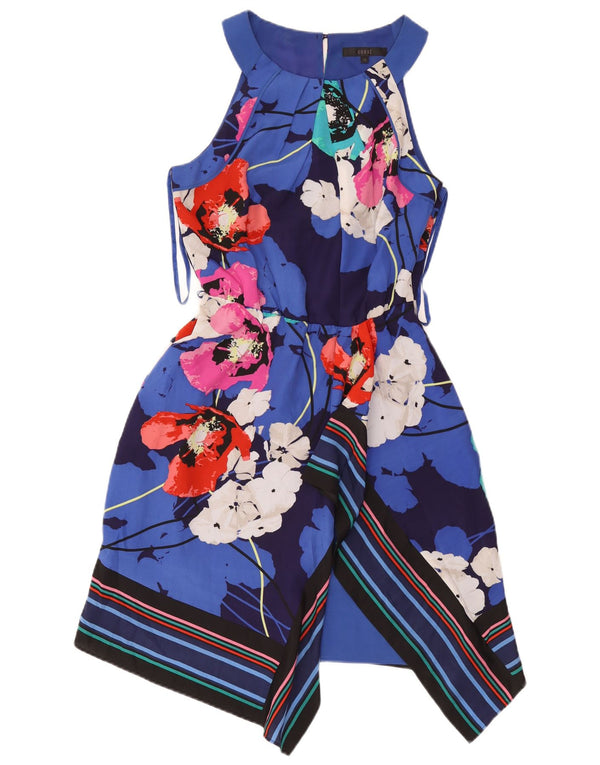 Coast Robe asymétrique sans manches pour femme UK 42 Bleu moyen Floral