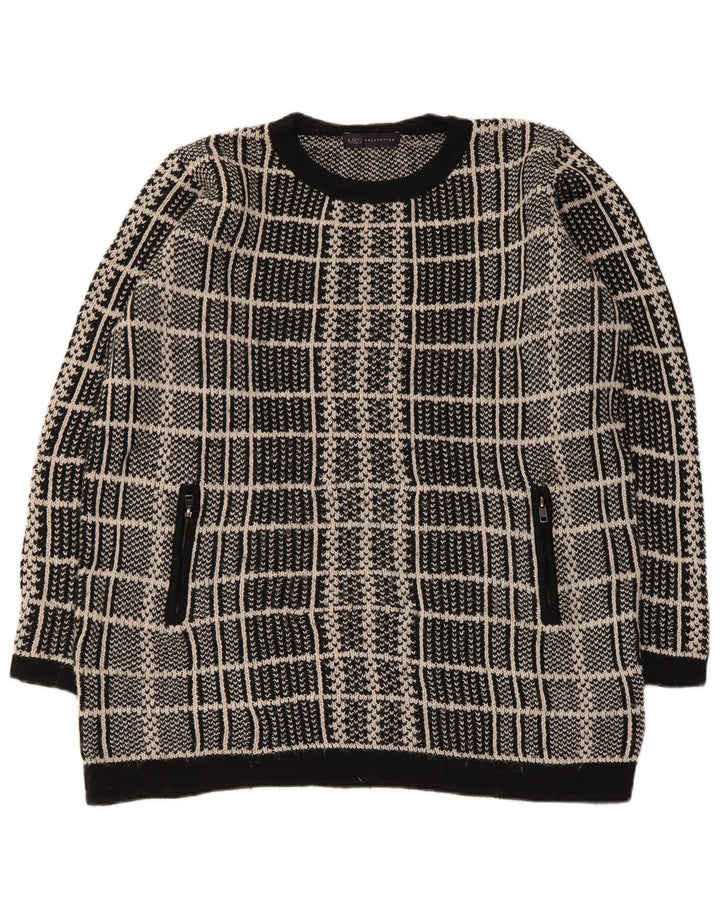 MARKS & SPENCER Womens Crew Neck Jumper Sweater UK 16 Large Black Check