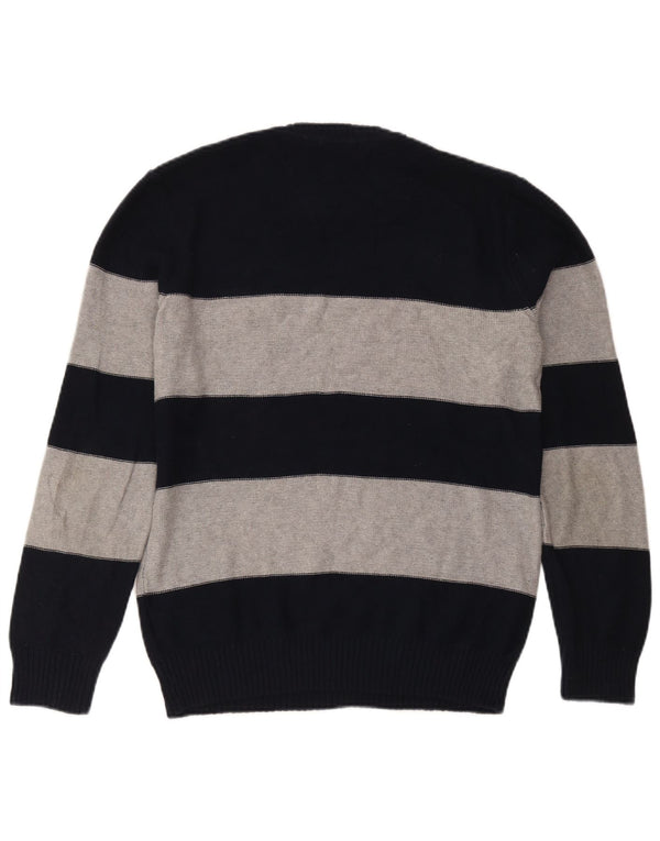 Crew Clothing Mens Neck Jumper Sweater Small Navy Blue Striped Cotton