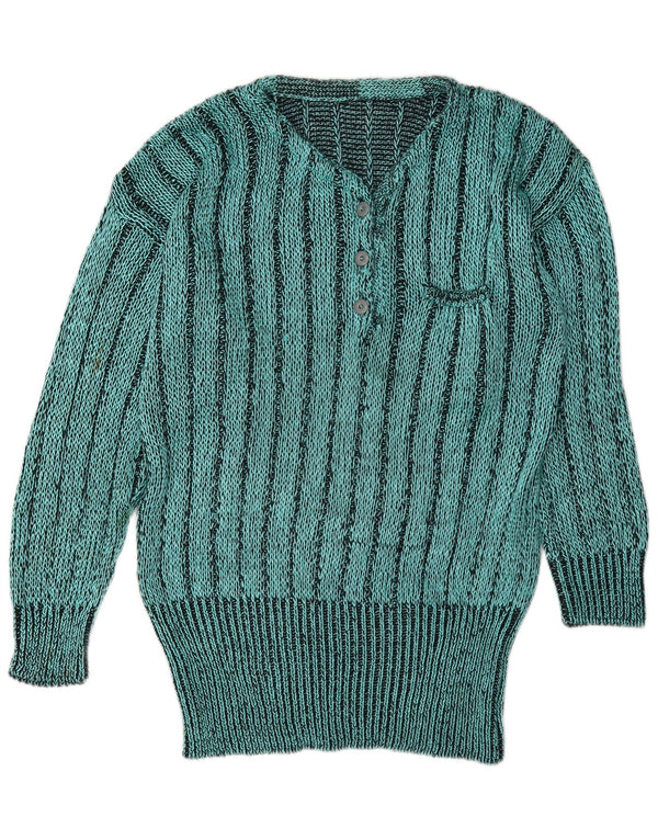 Maglione vintage da donna con scollo a V UK 16 a righe verdi grandi
