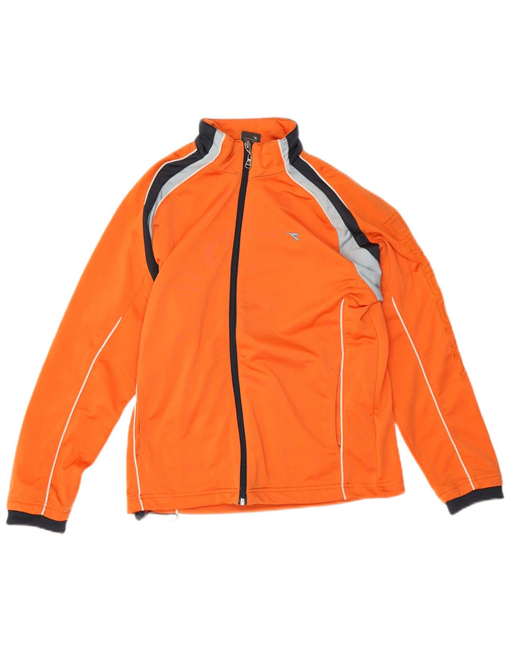 Diadora Boys Tracksuit Top Jacket 12-13 Years Orange Colourblock Polyester