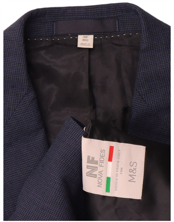 Marks & Spencer Mens 2 Button Blazer Jacket UK 38 Medium Blue Houndstooth