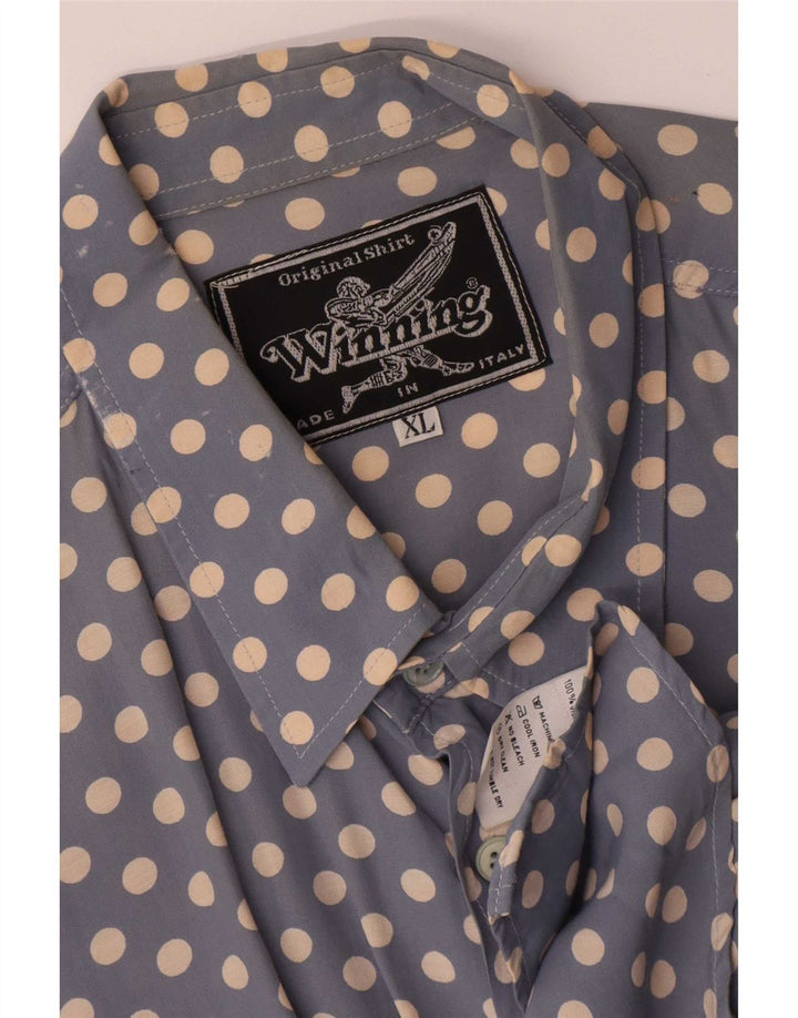Vintage Mens Shirt XL Blue Polka Dot Viscose