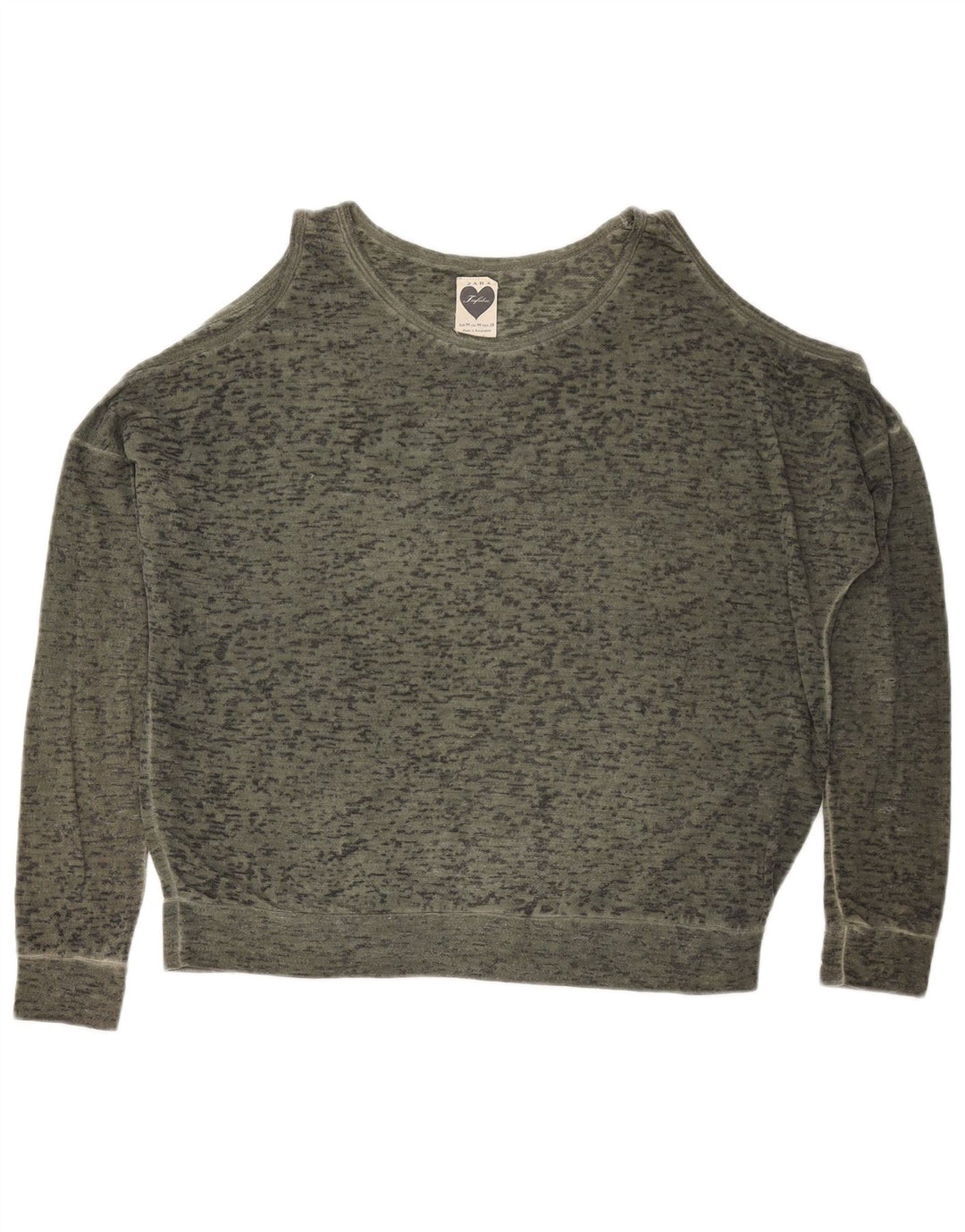 ZARA Femme Haut Oversize Manches Longues UK 14 Moyen Kaki Moucheté