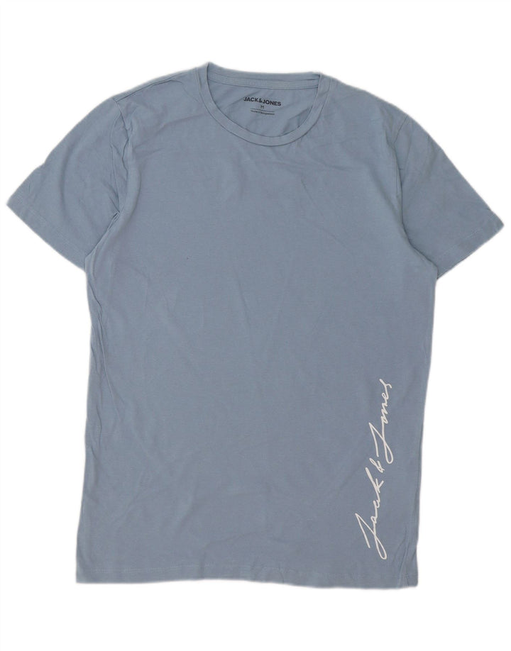 JACK & JONES Mens Graphic T-Shirt Top Medium Blue Cotton