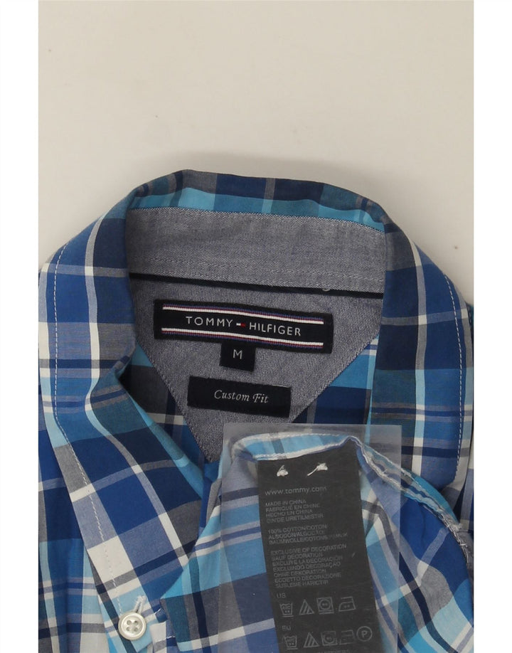 Tommy Hilfiger Mens Custom Fit Shirt Medium Blue Check Cotton