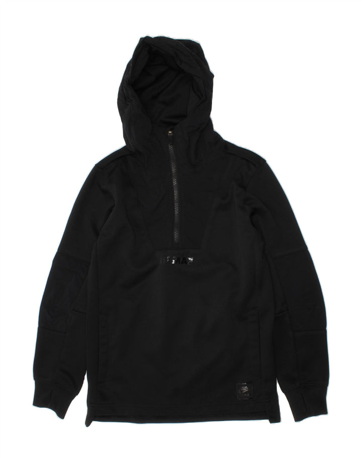 NIKE Boys Zip Neck Hoodie Jumper 10-11 Years Medium Black Polyester Vintage Nike and Second-Hand Nike from Messina Hembry 