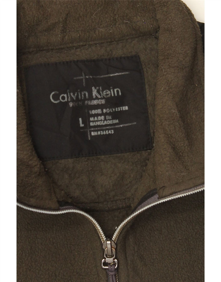 Calvin Klein Mens Fleece Jacket UK 40 Large Khaki Colourblock Polyester