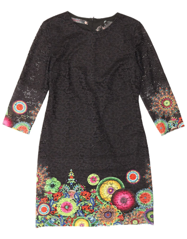Desigual Womens 3/4 Sleeve Lace Sheath Dress EU 40 Medium Black Floral