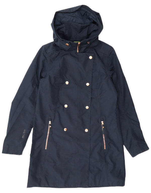 Helly Hansen Womens Double Breasted Hooded Raincoat UK 10 Small Navy Blue