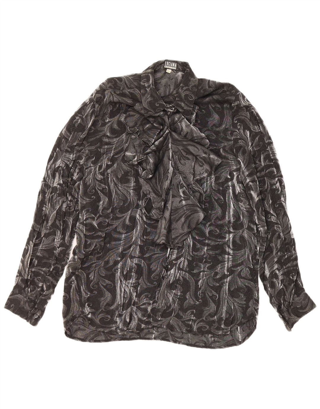 LUCIANA Womens Ruffle Front Shirt Blouse IT 42 Medium Grey Paisley