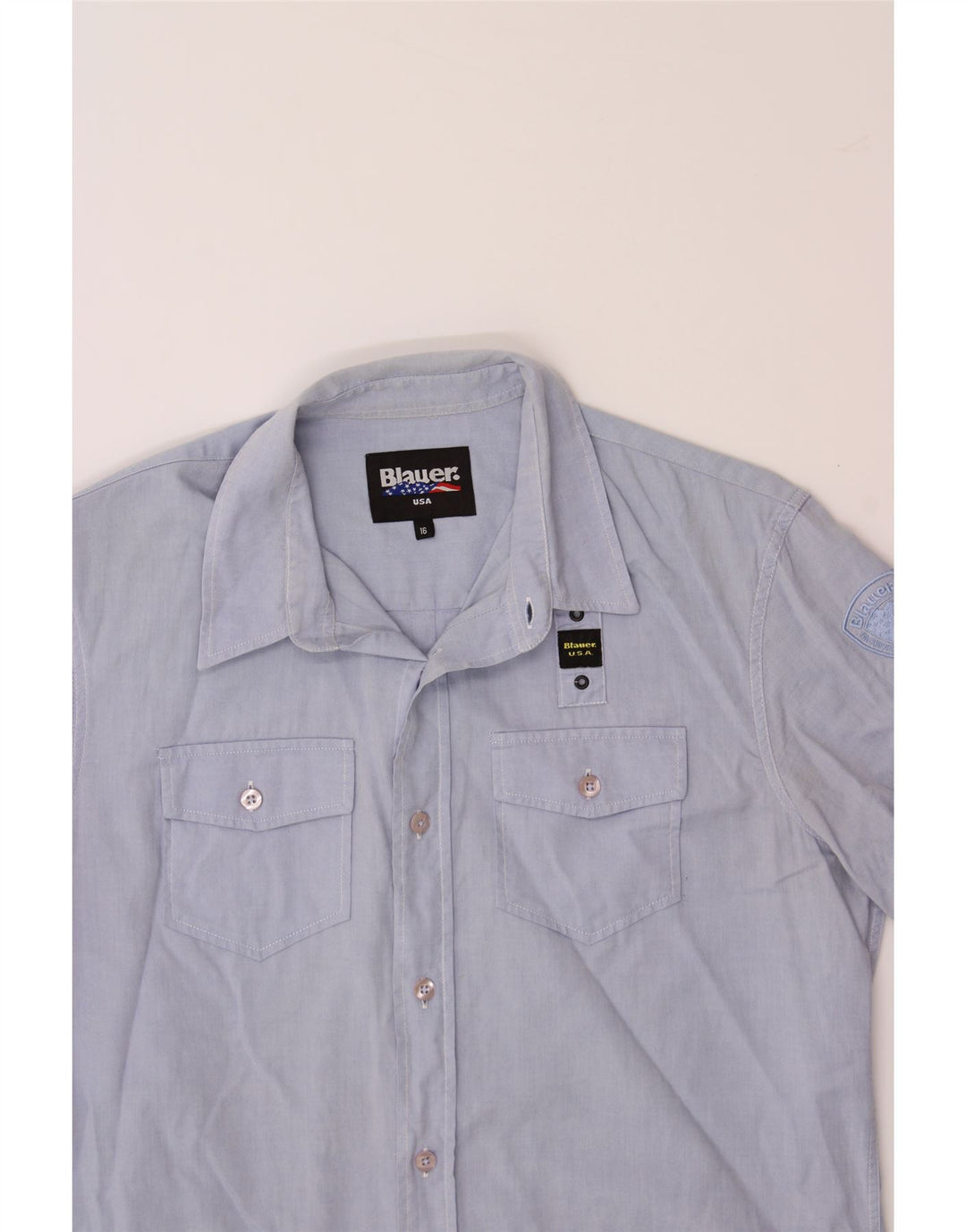 BLAUER Boys Short Sleeve Shirt 15-16 Years Blue Cotton Vintage Blauer and Second-Hand Blauer from Messina Hembry 