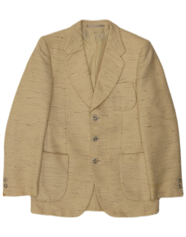 vintage Homme 3 Bouton Blazer Veste IT 48 Beige Moyen Moucheté Laine Vierge
