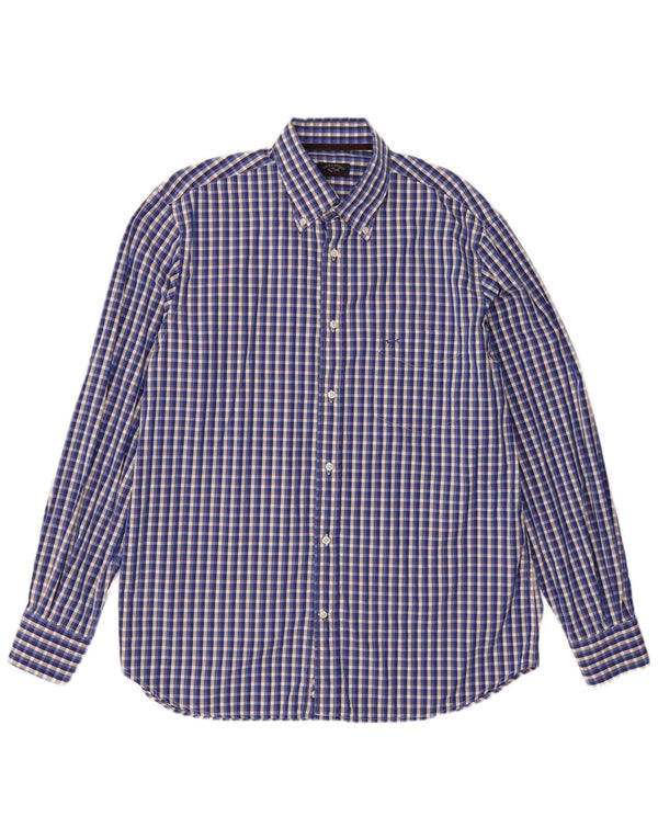 Paul & Shark Mens Shirt Size 42 Large Blue Check Cotton