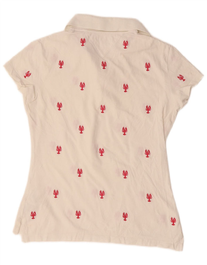 Tommy Hilfiger Womens Abstract Pattern Polo Shirt UK 12 Medium White Cotton