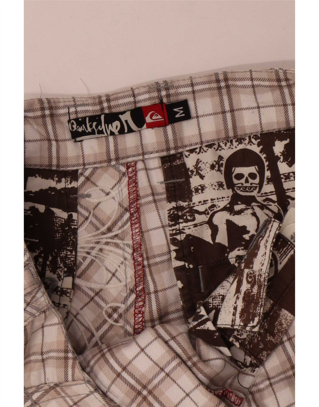 Quiksilver Mens Graphic Chino Shorts Medium W32 Beige Check Polyester