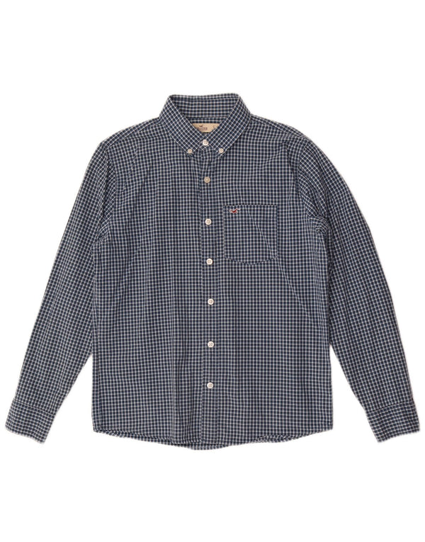 Hollister Mens Shirt Small Navy Blue Gingham Cotton