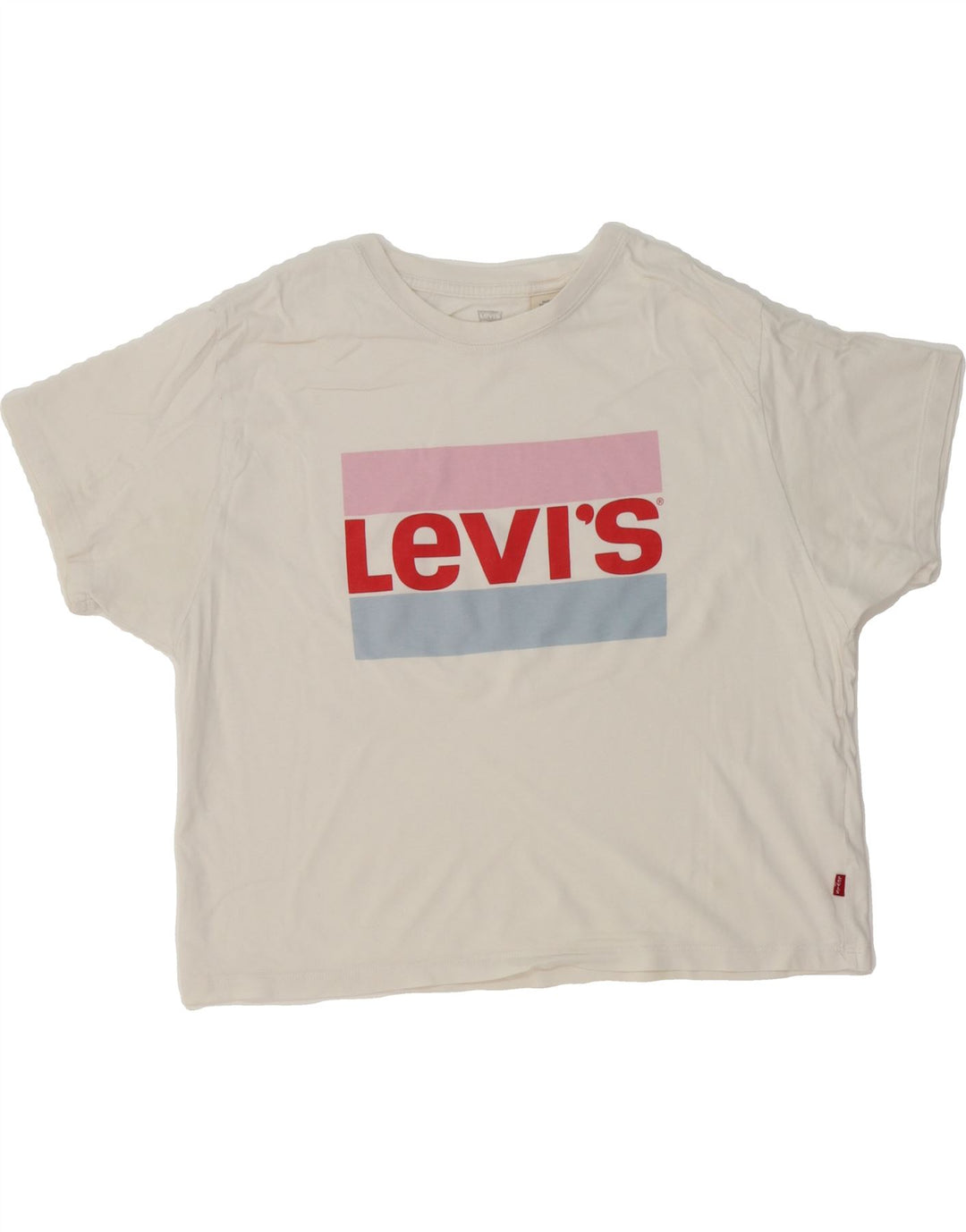 LEVI'S Womens Oversized Crop Graphic T-Shirt Top UK 10 Small White Vintage Levi's and Second-Hand Levi's from Messina Hembry 