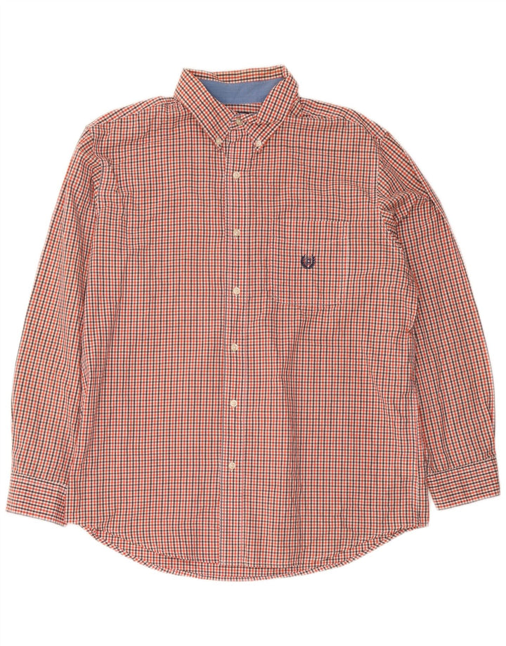Chaps Mens Easy Care Shirt Large Red Gingham Cotton