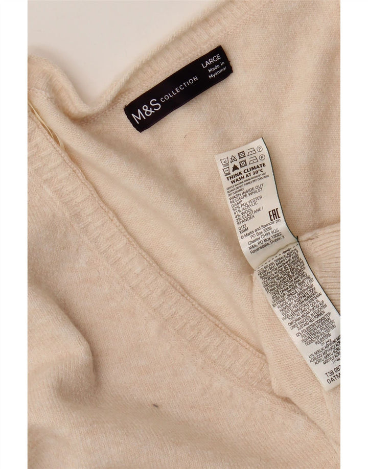 Marks & Spencer Womens Oversized V-Neck Jumper Sweater UK 16 Large Beige