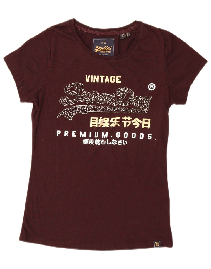T-shirt grafica da donna Superdry Top UK 12 Medium Maroon Poliestere