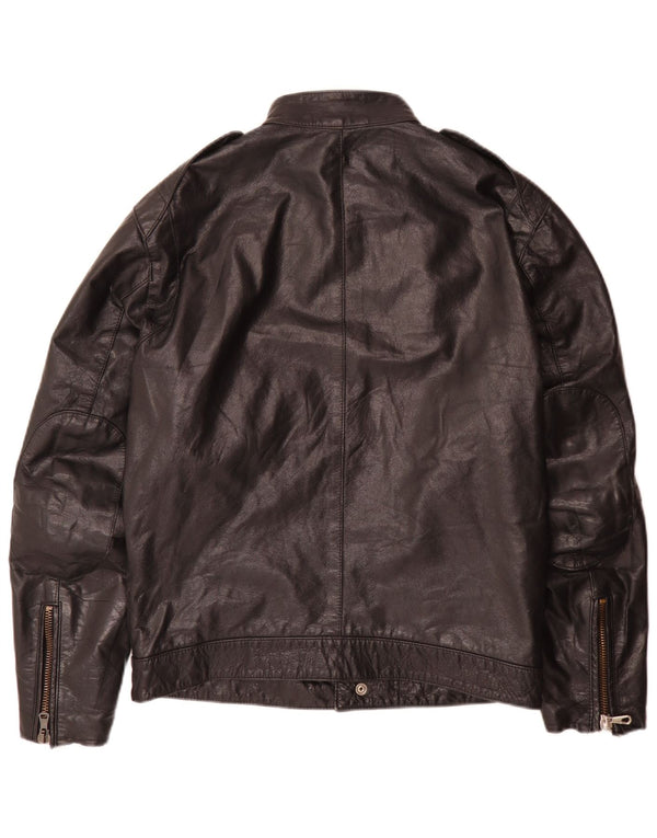 Vintage hombres cuero biker chaqueta IT 52 grande negro