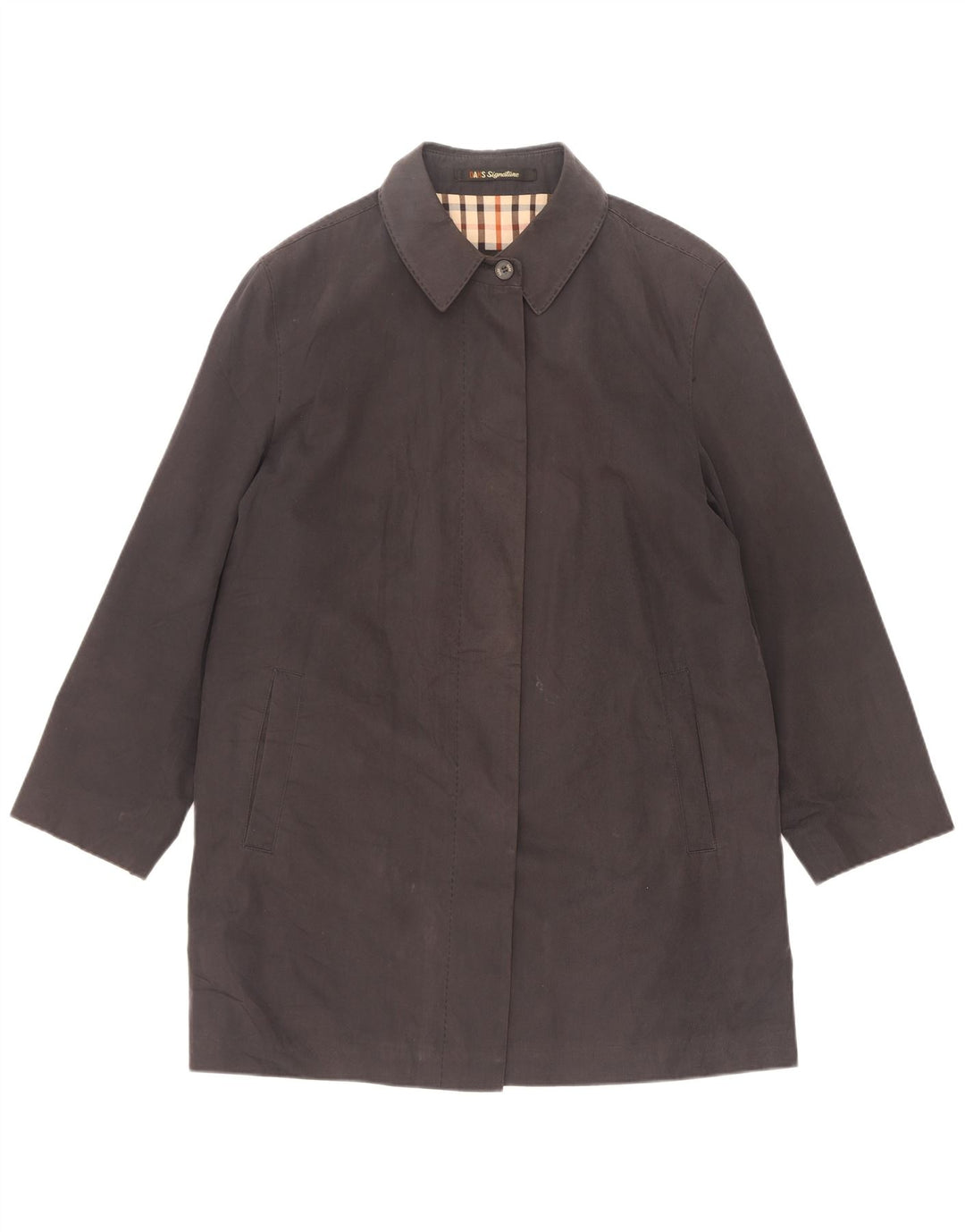 DAKS Womens Overcoat EU 40 Medium Navy Blue Cotton