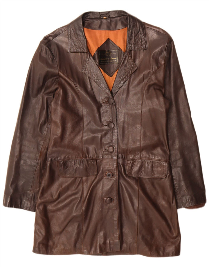 Vintage Womens Leather Coat UK 14 Large Brown