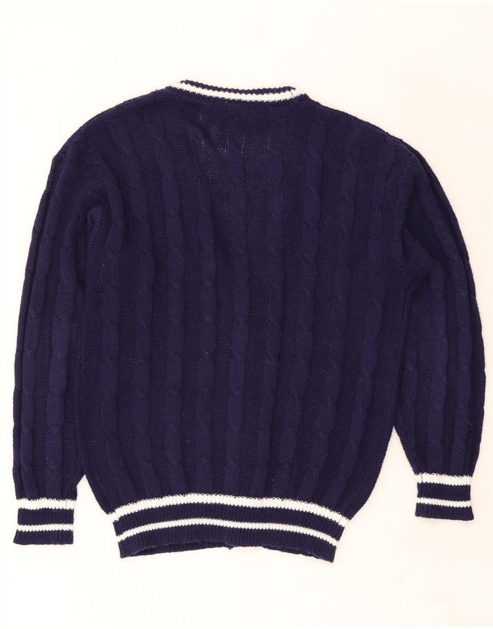 Vintage Mens Cardigan Sweater IT 48/50 Medium Navy Blue Striped Polyester