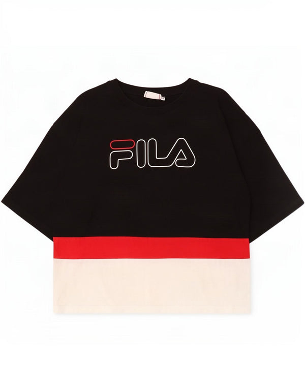 Fila Dame Grafisk T-Shirt Top UK 10 Small Black Colourblock Bomuld