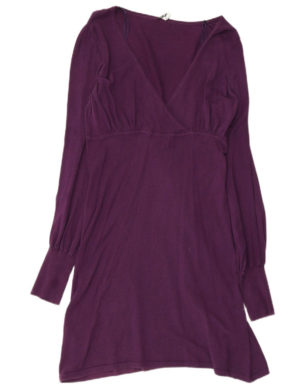 Oasis Dame Langærmet Jumper Kjole UK 14 Medium Lilla Bomuld