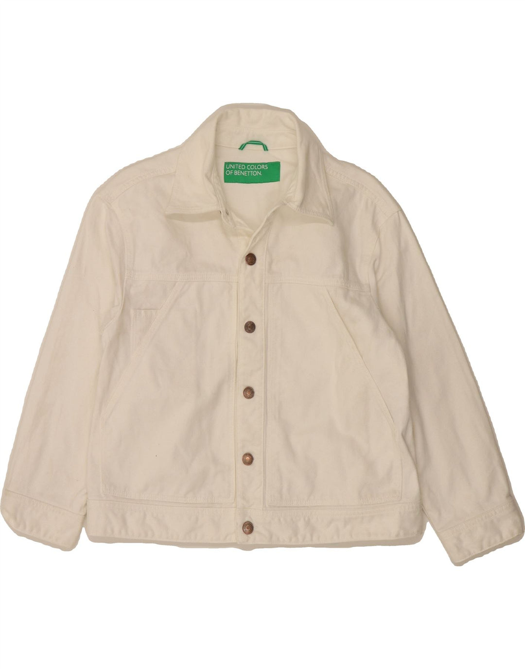 BENETTON Womens Denim Jacket UK 12 Medium  White Cotton Vintage Benetton and Second-Hand Benetton from Messina Hembry 