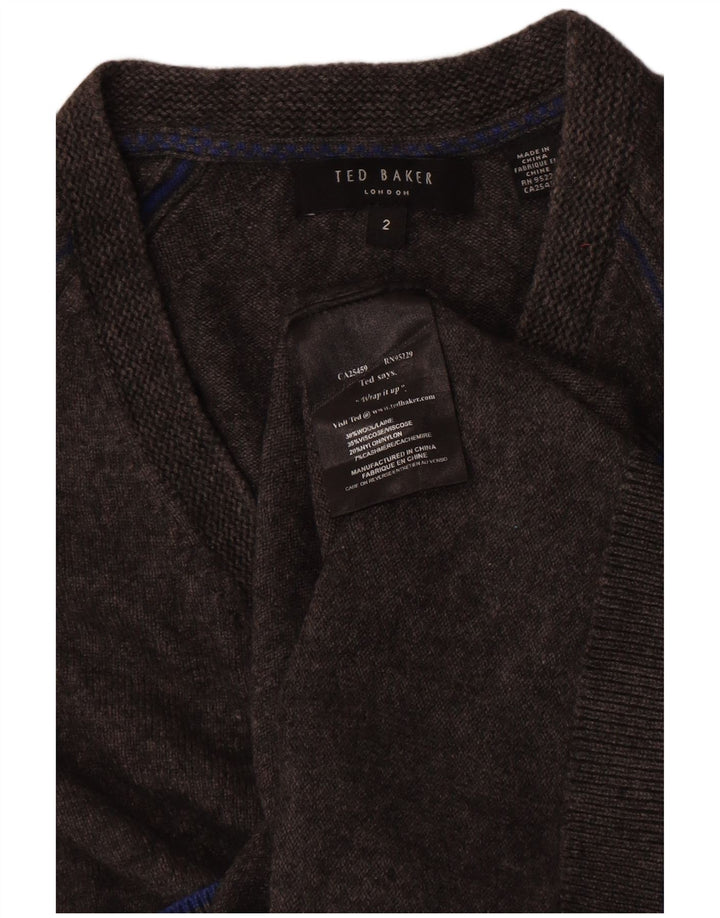 Ted Baker Mens V-Neck Jumper Sweater Size 2 Small Grey Wool