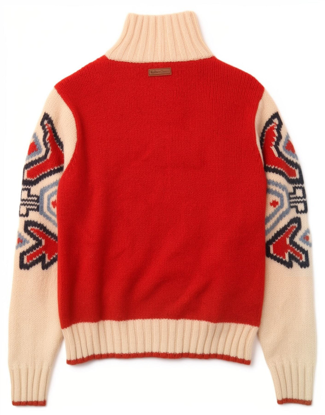 Marlboro Classics Mens Zip Neck Jumper Sweater Small Red Fair Isle Wool