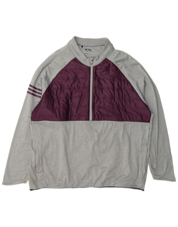 Adidas Mens Zip Neck Pullover Tracksuit Top 2XL Grey Colourblock Polyester